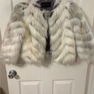 BCBGMaxAzria Cream and Gray Teddy Jacket